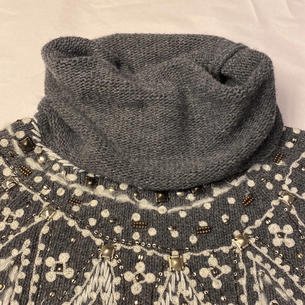 Free People Charcoal Turtleneck Sweater with Ivory Design - Picture 3 of 16